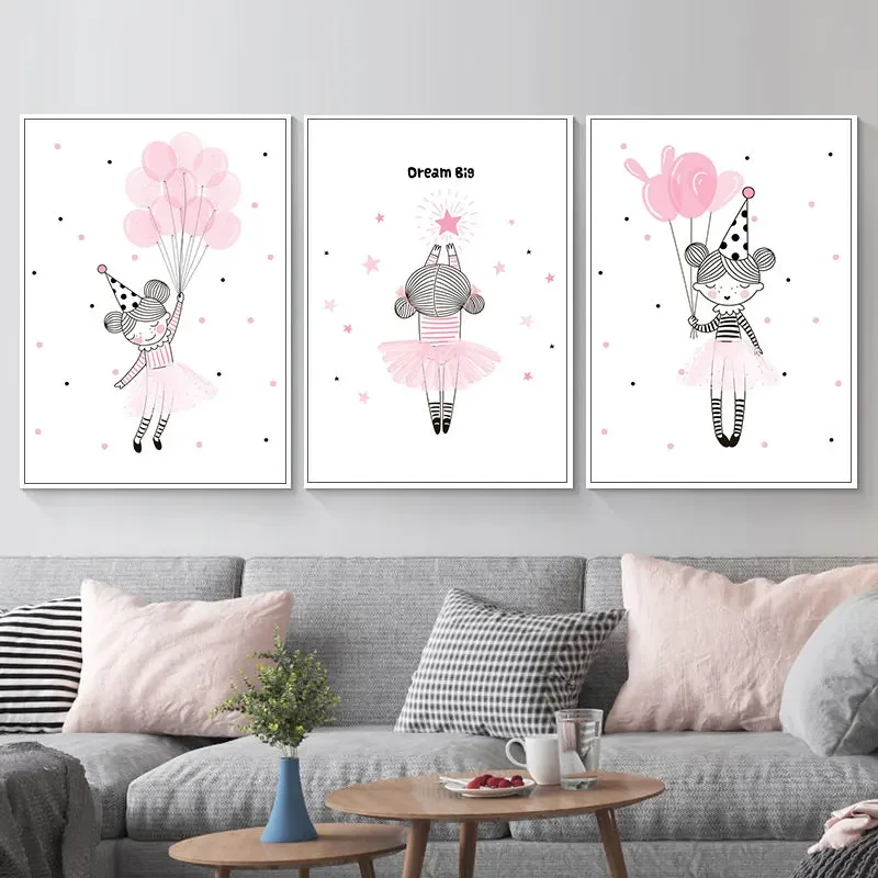 

Cartoon Figure Lovely Girl Picture Home Decor Nordic Canvas Painting Wall Art Modern Pink Art Posters and Prints for Living Room