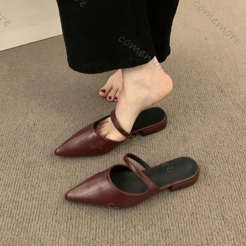 

Comemore Baotou полутапочки для женщин, темпераментные шлепанцы с острым носком и острым носком, женская летняя верхняя одежда, шлепанцы без каблуков