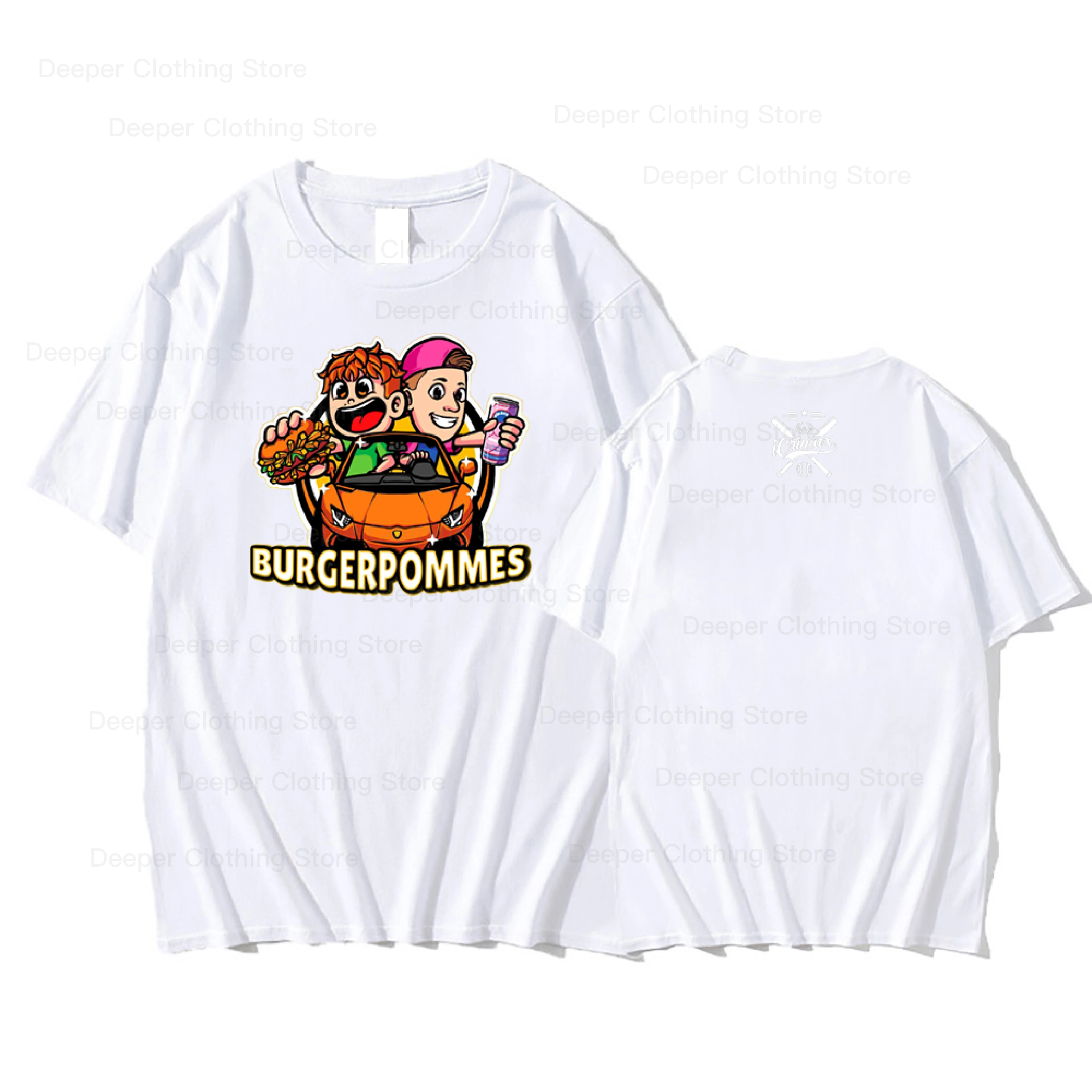 Burgerpommes icrimax Cotton T shirt Men's clothing Harajuku Kawaii boy Tops Y2k Unisex Anime Cartoon Tees Fashion Casual Clothes