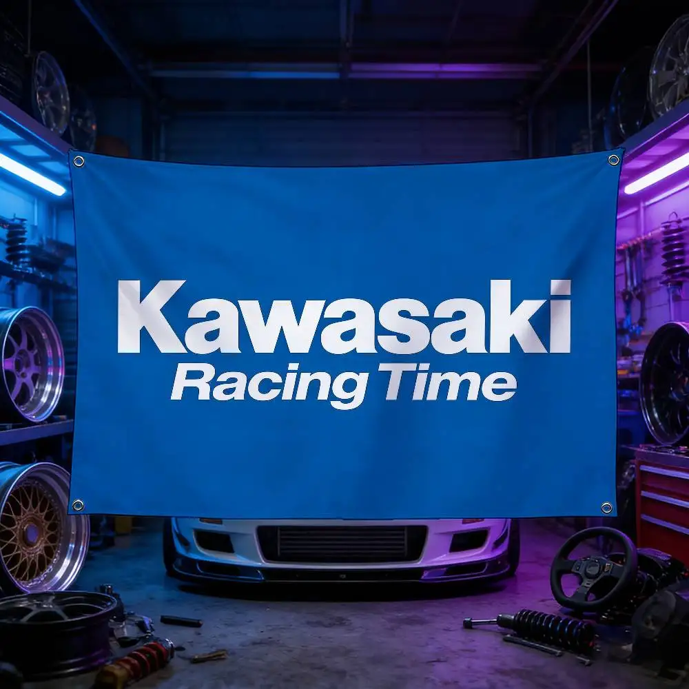 

Флаг для мотоцикла Kawasaki из матового полиэстера с сублимационной печатью, прочный, для декора дома и мероприятий