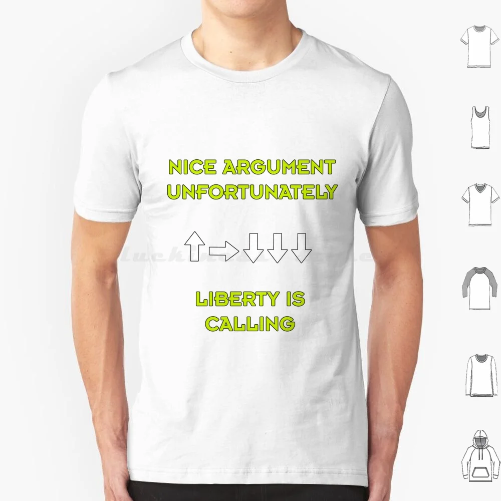 Helldivers 2-Nice Argument Unfortunately Liberty Is Calling T Shirt Cotton Men Women DIY Print Yellow Arrow Helldivers