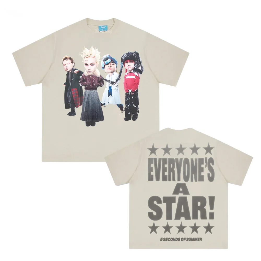 الجميع نجم! تي شيرت 2025NEW تي شيرت بنفس النمط 5 ثانية من الصيف 100% قطن تريند مريح تي شيرت عالي الجودة