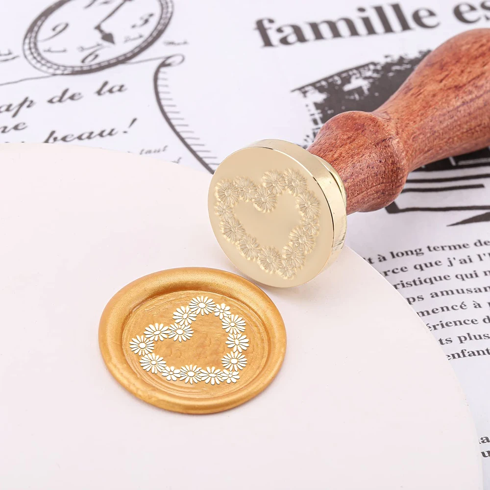 Happy Mail Wax Seal Stamps 25 mm Removable Brass Stamps Heads Valentine's Day, Crown,Couple Birds Pattern for Decorating Wedding