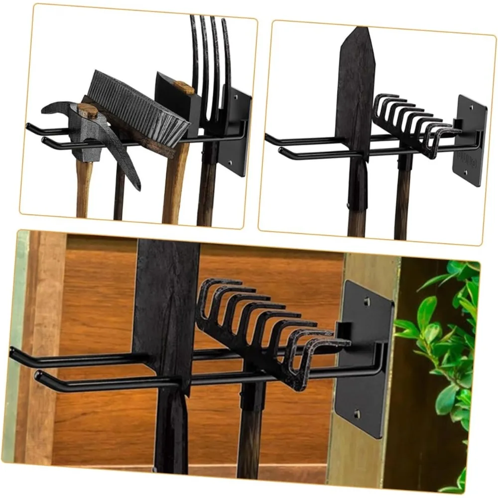 Wall Mount Broom and Mop Holder Organizer with 10 Iron Tools Storage Rack for Garden and Garage - Space-Saving Design
