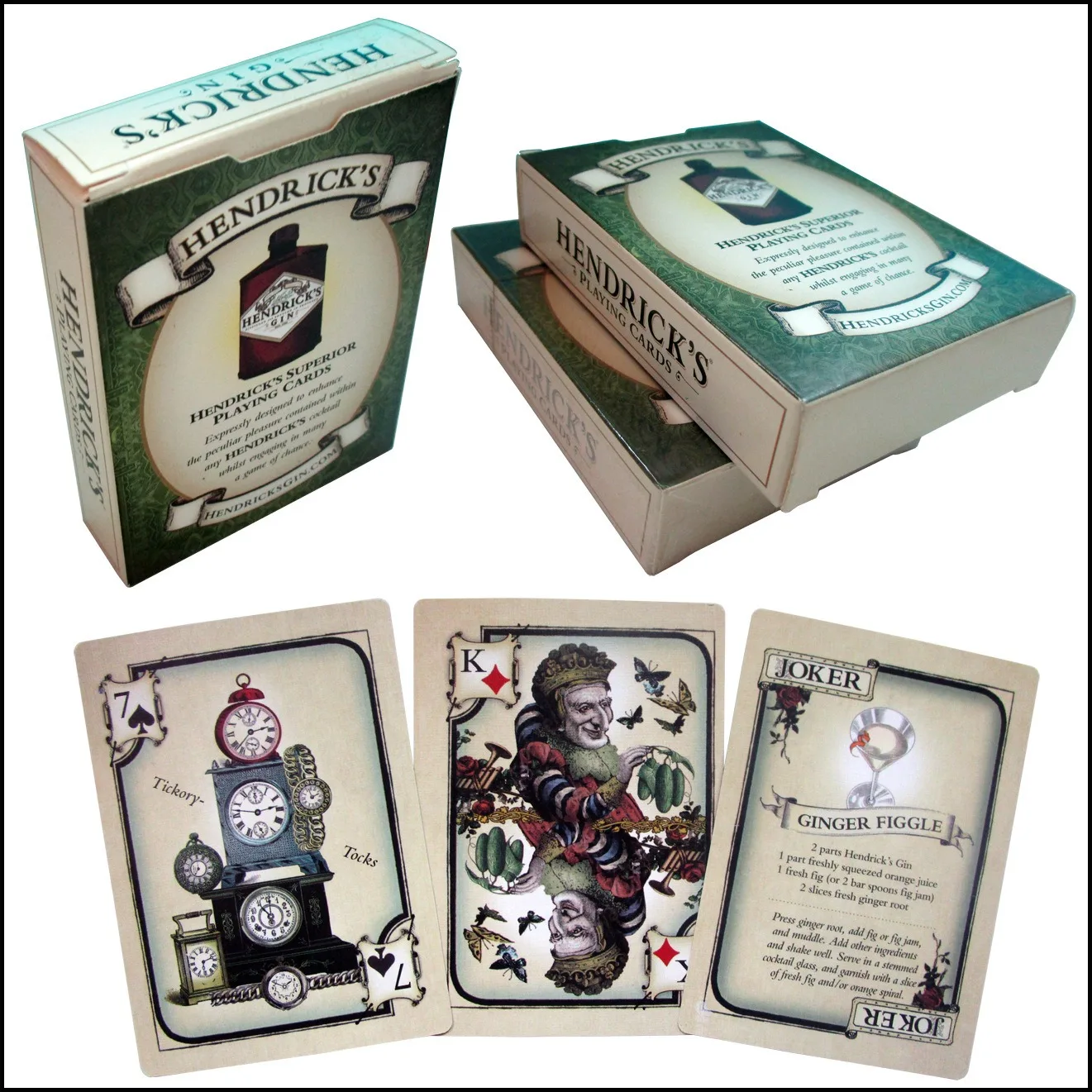 Baraja completa de 52 cartas Hendrick's Gin - Cartas de coleccionista de estilo victoriano inusual con recetas de cócteles 9*6cm