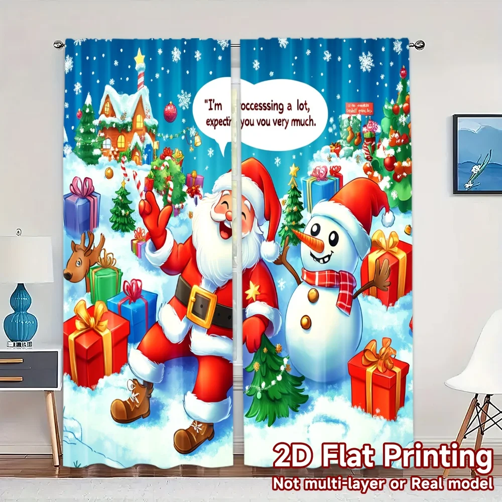 2pcs,Curtains Christmas Ski Resort Modern Curtain Fabric Yarn Curtains Thermal Insulation, and Room Darkening Functions Suitable