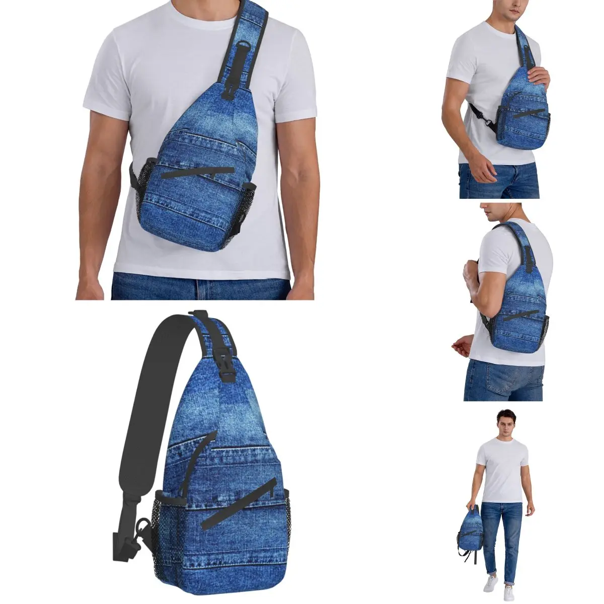 Denim Jeans Tartan Moda Pequeno Sling Bag Peito Crossbody Sling Ombro Mochila Caminhadas Mochilas De Viagem Saco De Moda