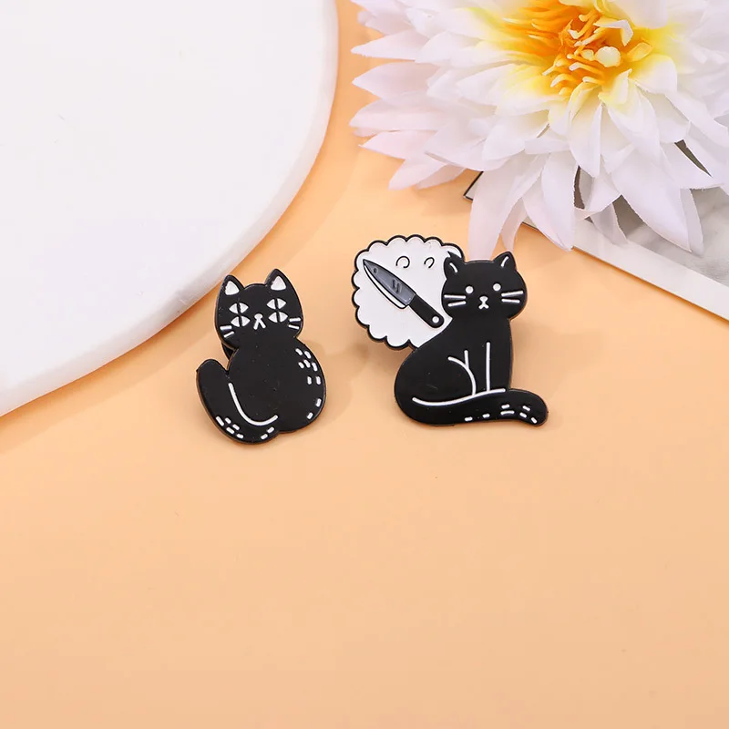 Cute Cartoon Black Cat Enamel Brooch Creative Animal Funny Alloy Lapel Pin Badge Backpack Clothing Hat Accessories