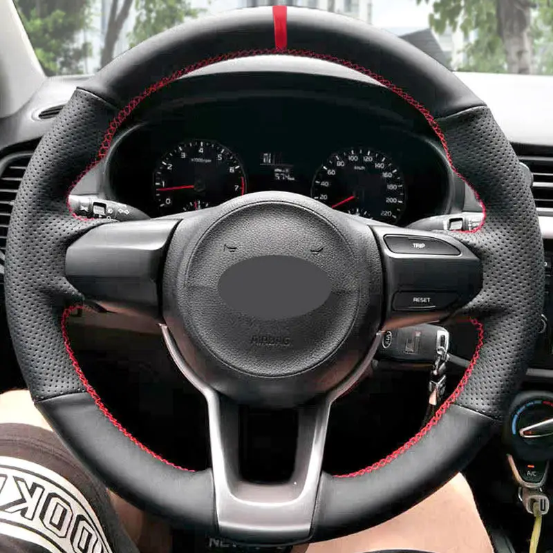 For Kia Rio 2017 2018 2019 Rio5 2019 K2 2016 Picanto Morning 2017 Car Steering Wheel Cover Perforated Leather Trim Accessories