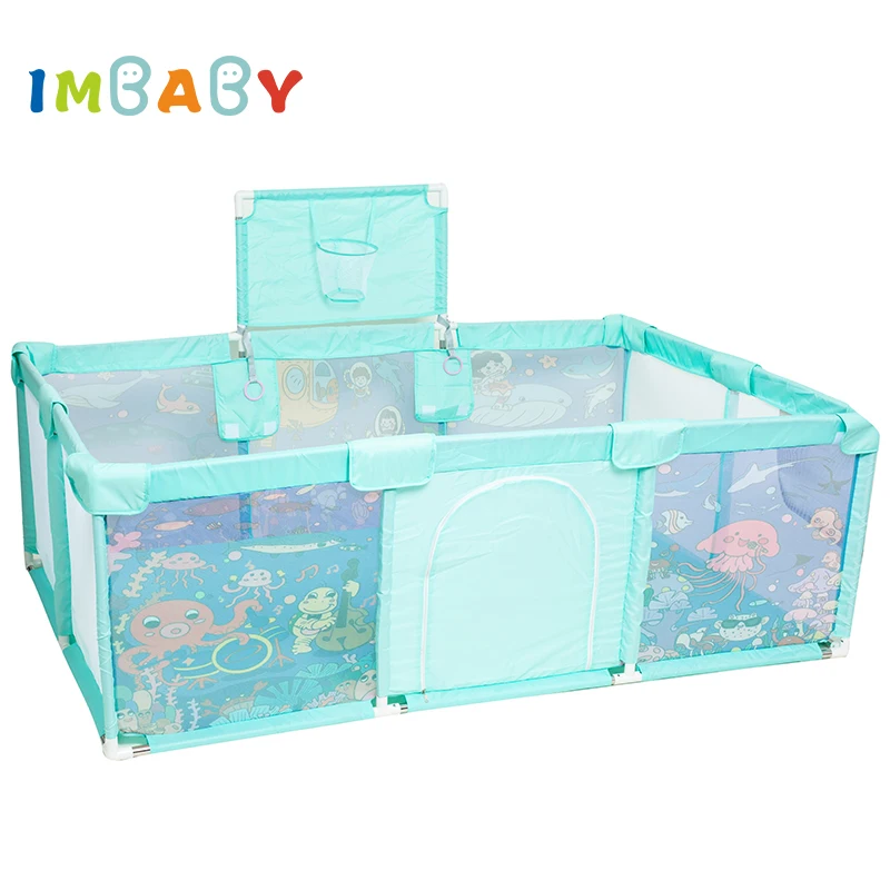 IMBABY Baby Playpens Large Baby Playground Cartoon Playpen for Children Basketball Baby Activity Fence Pool Balls Park for Baby