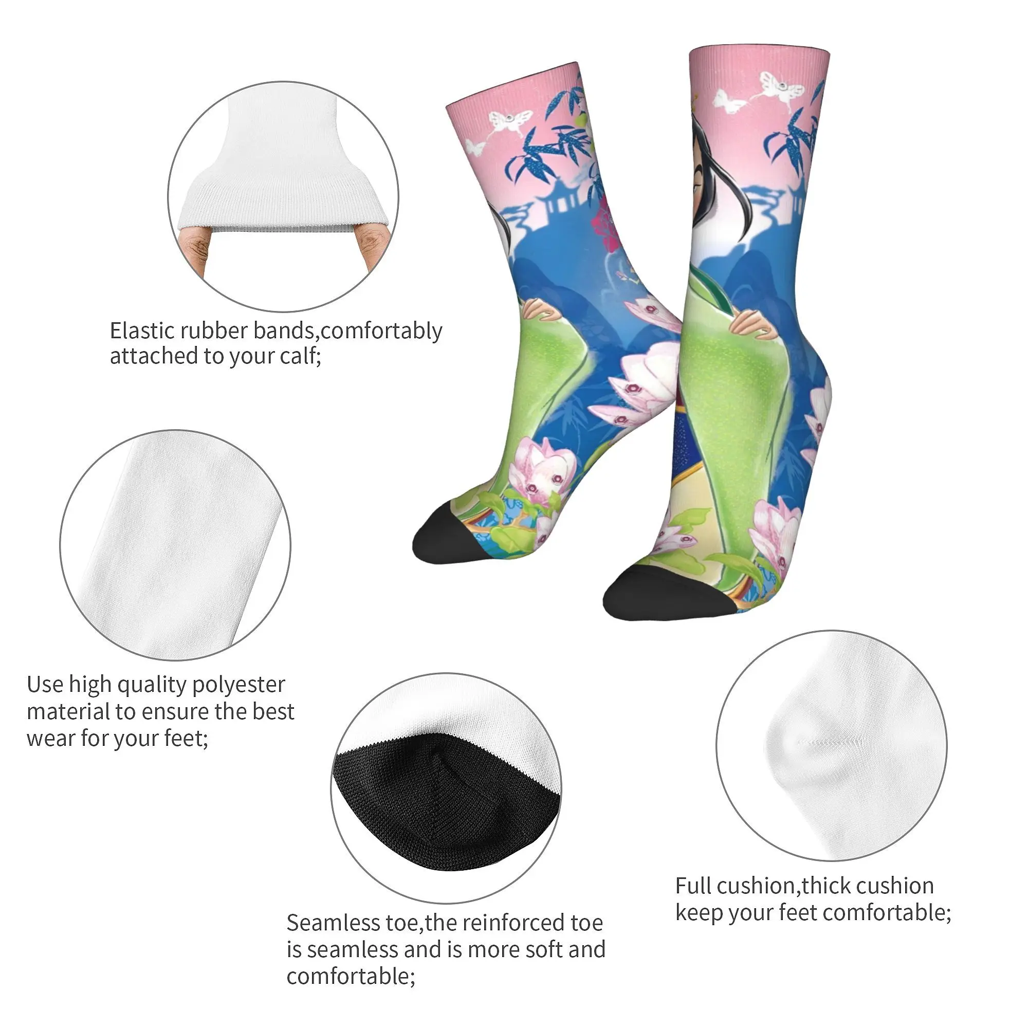 Mulan Princess Beaty Cartoon Winter Warm Hip-hop UnisexSocks Cute Mushu Non-slip Soccer Socks