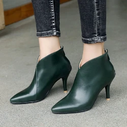 Autumn Spring Green Women's Ankle Boots Thin Heel Pointed toe Elegant Short Boot Women Shoes Large Size Beige Classic Party Shoe