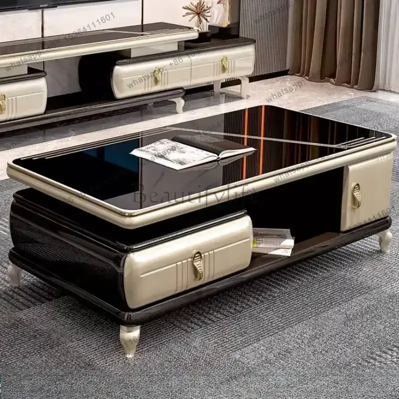 Factory Direct Sales Unique Decoration Coffee Table Style Gray Drawer Minimalist Black Coffee Table Modern Storage Meuble Salon