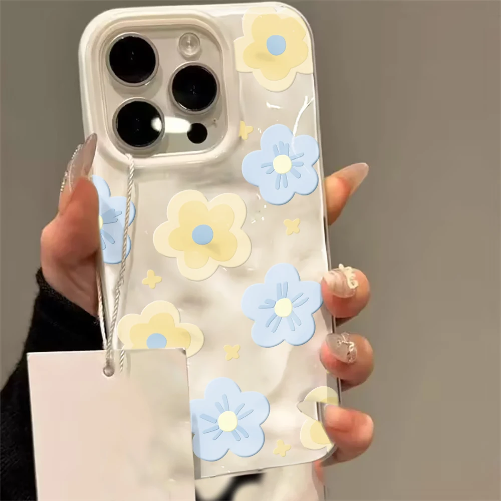 

Cute Cartoon Pastel Floral Spring Phone Case For iPhone 17 16 15 14 13 12 11 Pro Max Plus 17 Air Simple Wrinkled Texture Cover