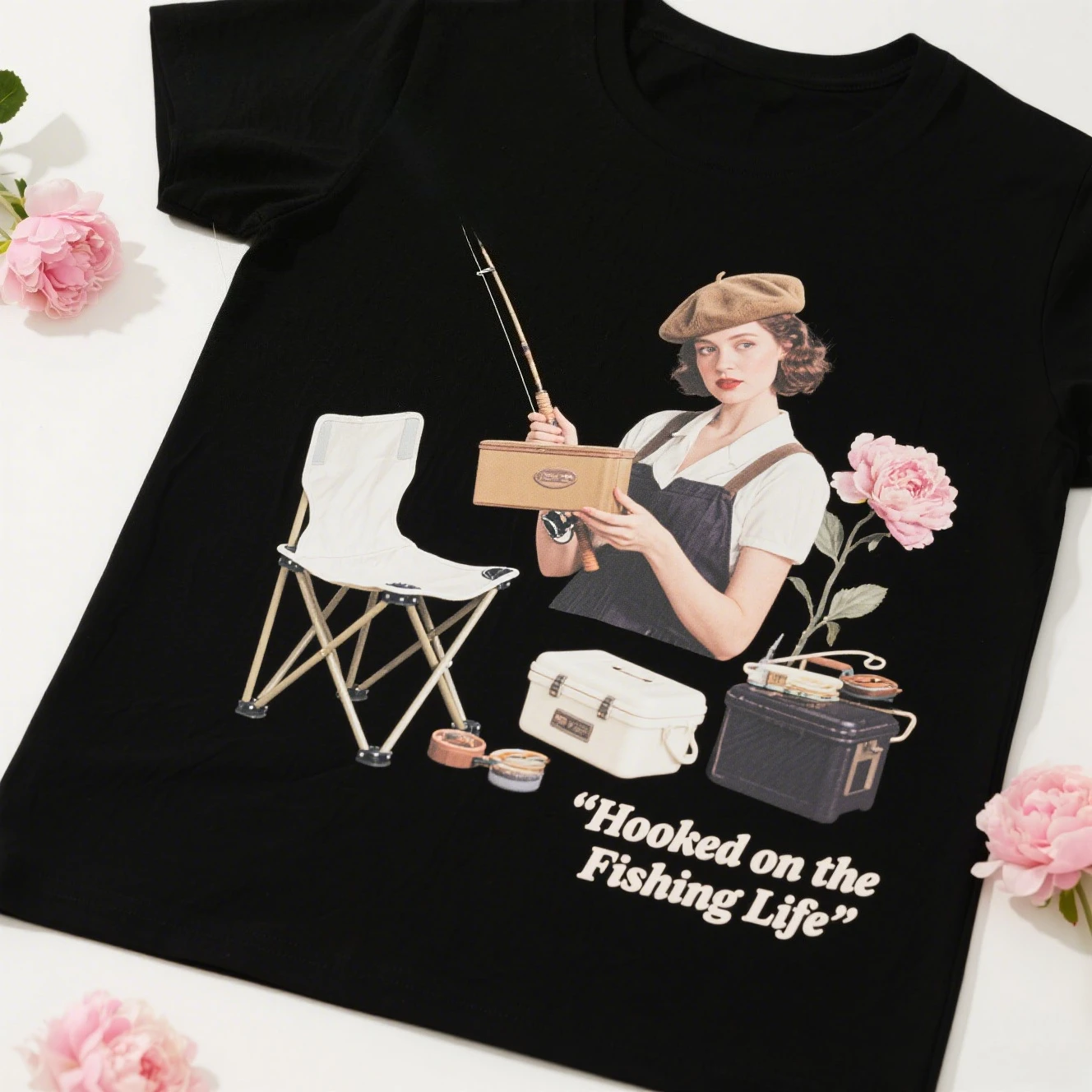 

Fishing Girl Fishing Tackle Graphic Printing Summer Luxury Brand Cotton Men's and Women's T-Shirts Short Sleeves Trendy Fashion