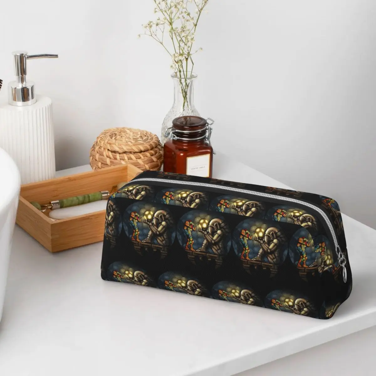 Estuches para lápices The First Chozo Metroid Samus Aran, regalos para estudiantes, caja para bolígrafos, bolsa para lápices, bolsa para guardar lápices, suministros de papelería