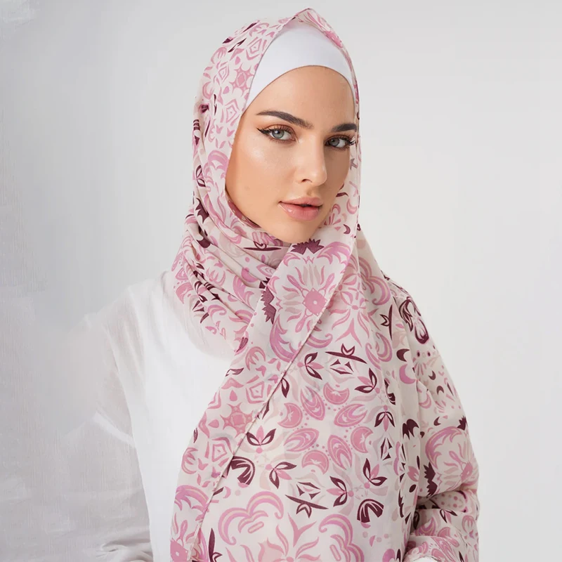 Newest Floral Printed Chiffon Scarf Muslim Women Hijab Breathable Malaysian Headscarf Wraps Shawls