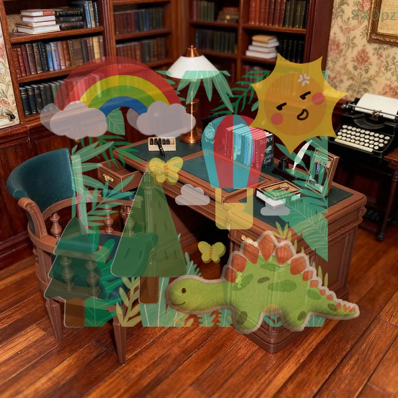 

1 Set Victorian Style Writing Table & Chair Hand-Carved Wooden Model 1:12 Miniature Office Desk Kit For Dollhouse Display