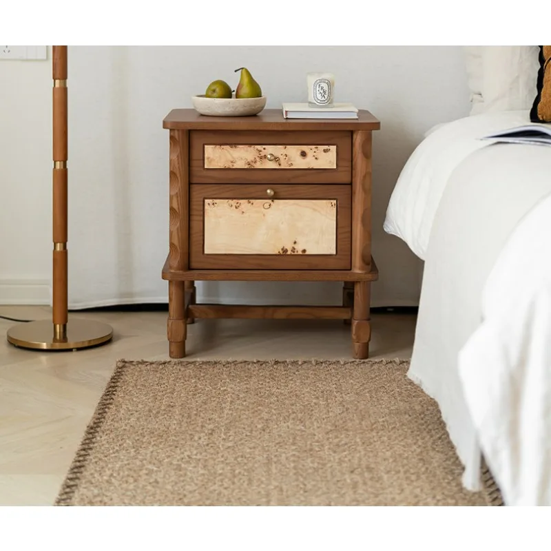 Tumor bark bedside table Middle antique solid wood bedside storage cabinet Bedroom household small cabinet