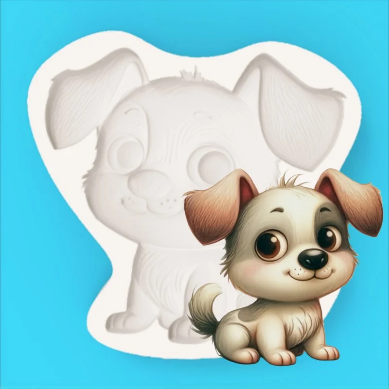 ​ ​ Exquisite Puppy Mold with Big Eyes and Cute Curled Tail, Finely Detailed, for Making Desserts, Fondant, Chocolate, and Candy, DIY Silicone Mold