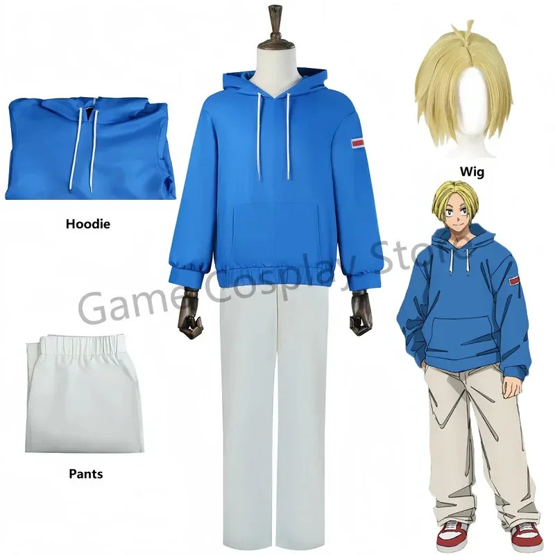 

Anime Figures Shin Asakura Cosplay Costume Uniform Blue Hoodie Pants Shin Asakura Wig Halloween Men Clothes