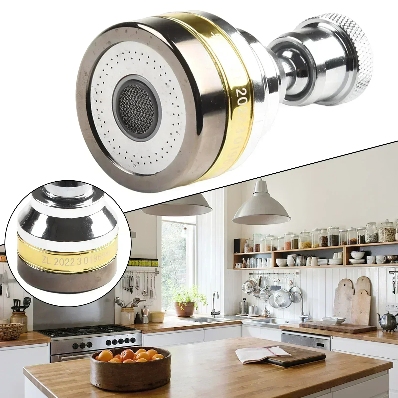 Practical Extender Faucet Function Faucet Nozzle Large Angle Rotary Silver Stainless Steels 5.7*4.2cm Faucet Aerator