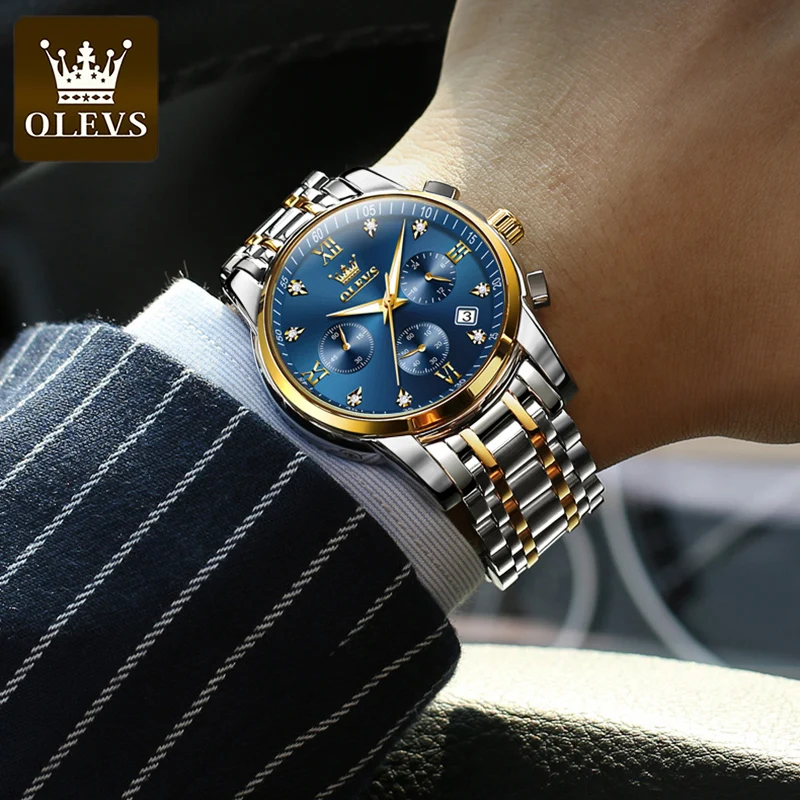 OLEVS Watches for Men Top Brand Luxury Chronograph Luminous Quartz Watch Fashion Business Waterproof Stainless Steel Wristwatch