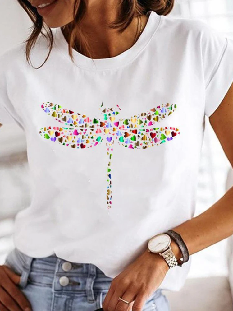 

Cartoon Print Dragonfly Casual T Shirt Summer Camisetas Women Tops Girl Fashion Female Mujer Ladies T-Shirt White Clothes