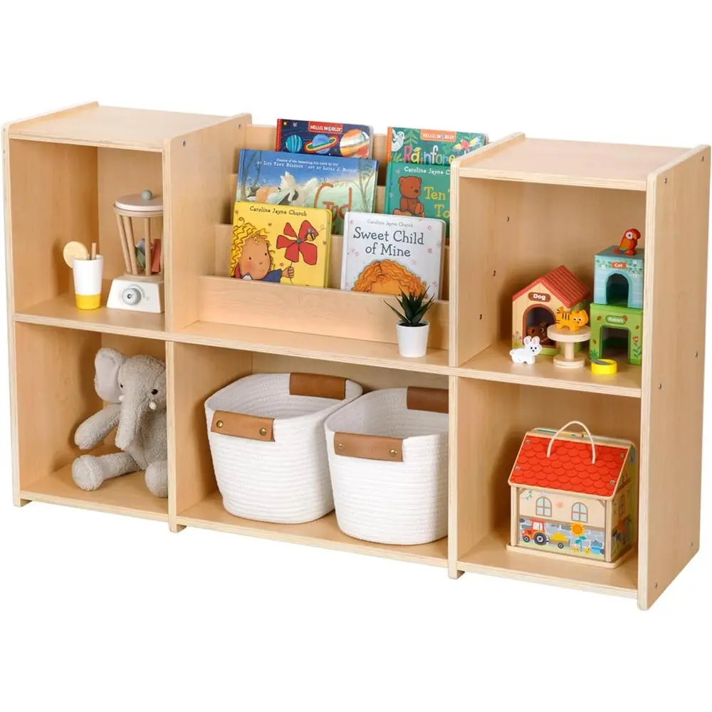 منظم كتب وألعاب مونتيسوري للأطفال بطبقتين، خزانة تخزين مكونة من 5 أقسام للفصول الدراسية وغرفة اللعب #6