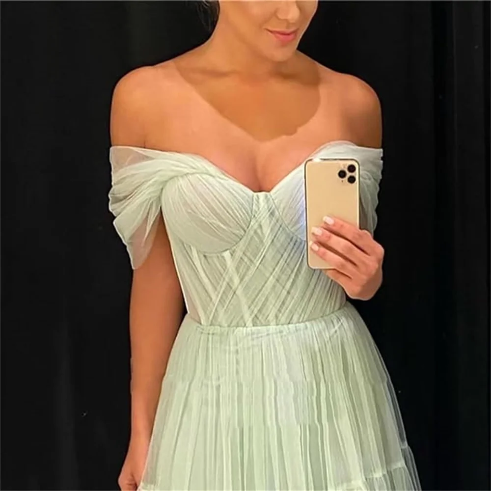 Jessica Light Green Prom Dresses Tulle Evening Dress A-shaped Formal Occasions Wlegant Ladies Wedding Party Dressesفساتين السهرة