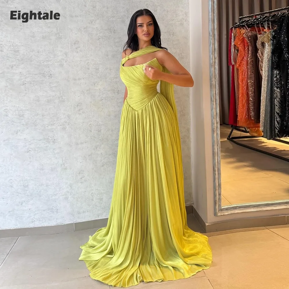 

Eightale арабское вечернее платье без бретелек со складками из крепа по индивидуальному заказу золотое трапециевидное мусульманское платье для выпускного вечера свадебное платье