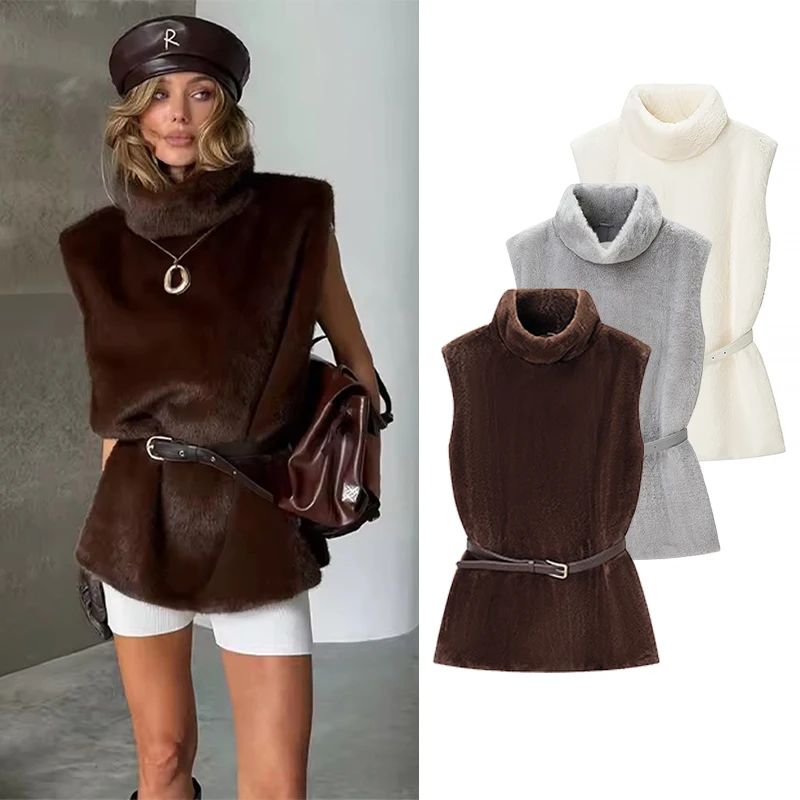 

Fashion Faux Fur Vest Women Chic Casual Loose Fit Sleeveless Warm Short Coat 2026 Autumn Winter Lady High Street Thick Outerwear