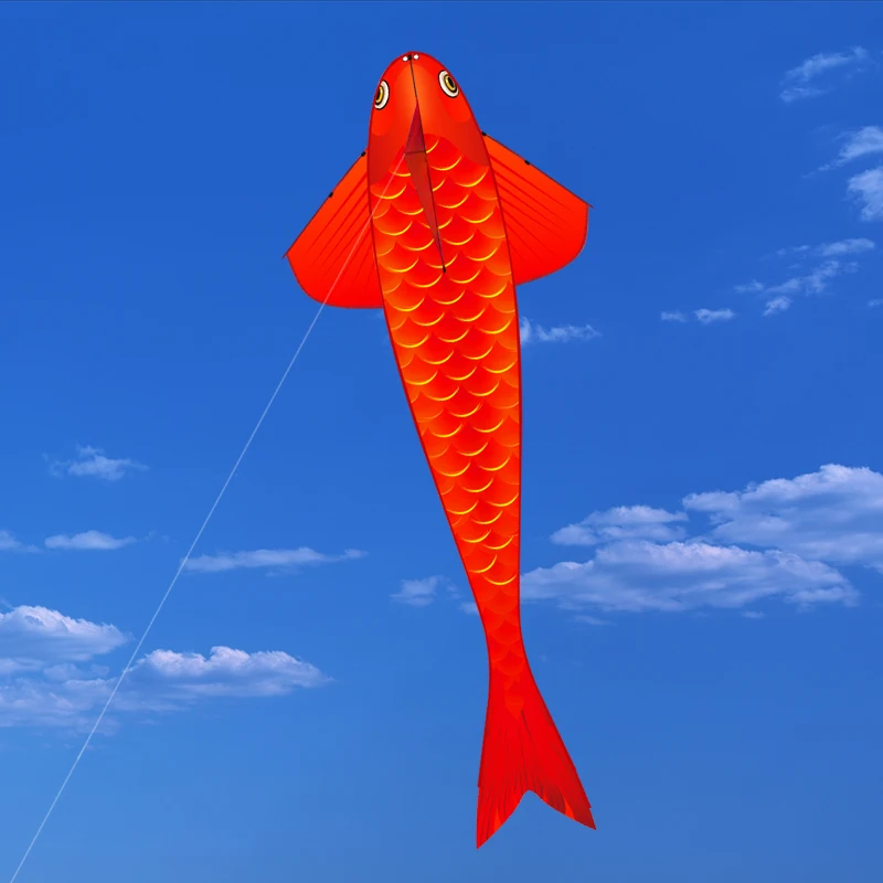 Cometa de peces rojos de alta calidad, 3,2/6m, con mango y línea de salida de fábrica, buen vuelo