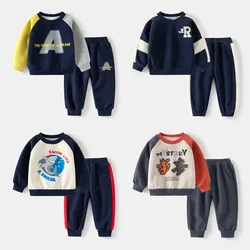 2024 Spring/Autumn New Kids' Sweatshirt Set, Boys' Long Sleeve Pullover Two-Piece, Baby Thickened Sports Suit, 4 Colors, 3-8 Yrs