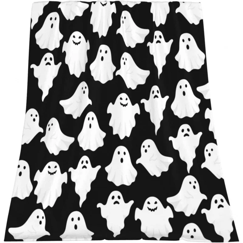 

Halloween Carpet Throwing Funny Ghost Cute Halloween Weird Black and White Blanket 60x50 inches