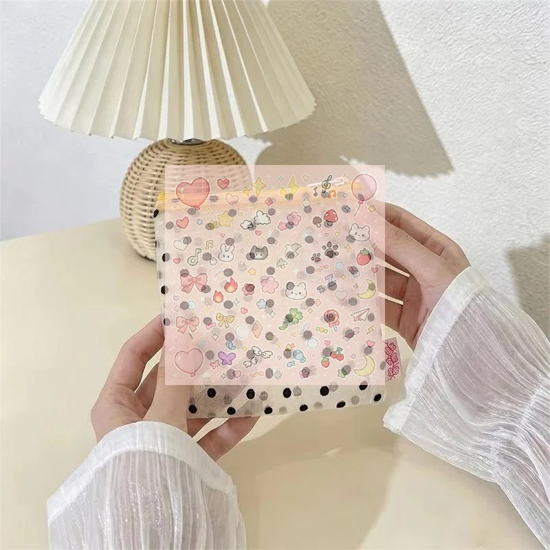 New Mesh Transparent Cosmetic Bag Zipper Closure Polka Dot Makeup Pouch Portable Coin Purse Daily Storage