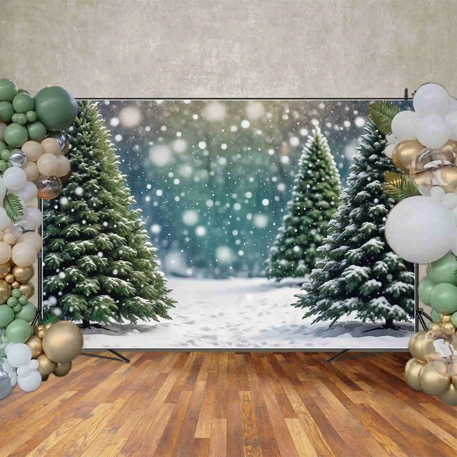 MOON.QG Christmas Forest Tree sfondi Outdoor Field Bokeh Winter Snow Backdrops decorazioni per feste personalizzate servizio fotografico puntelli