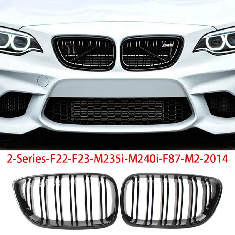 

New-2X Carbon Front Bumper Grille Dual Line Grill For-BMW 2 Series F22 F23 M235I M240I F87 M2 2014+