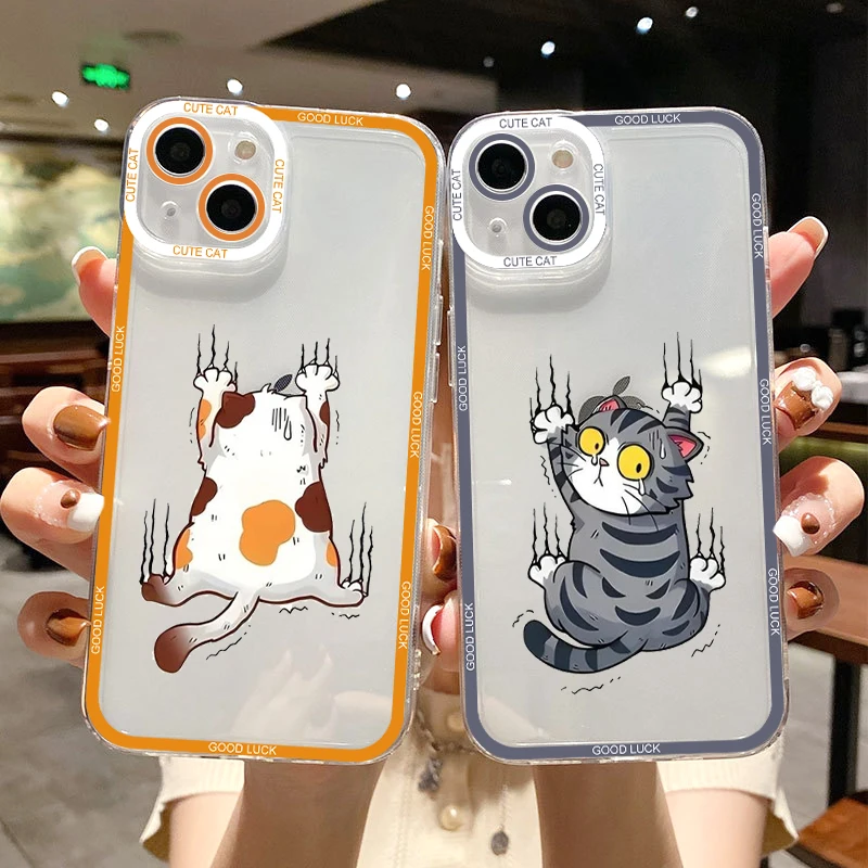 Phone Case for IPhone 16 15 14 13 12 Pro Max Mini 11 7 8 Plus SE20 XS X XR Soft TPU Clear Cover Beautiful Cute Cartoon Cat Cases