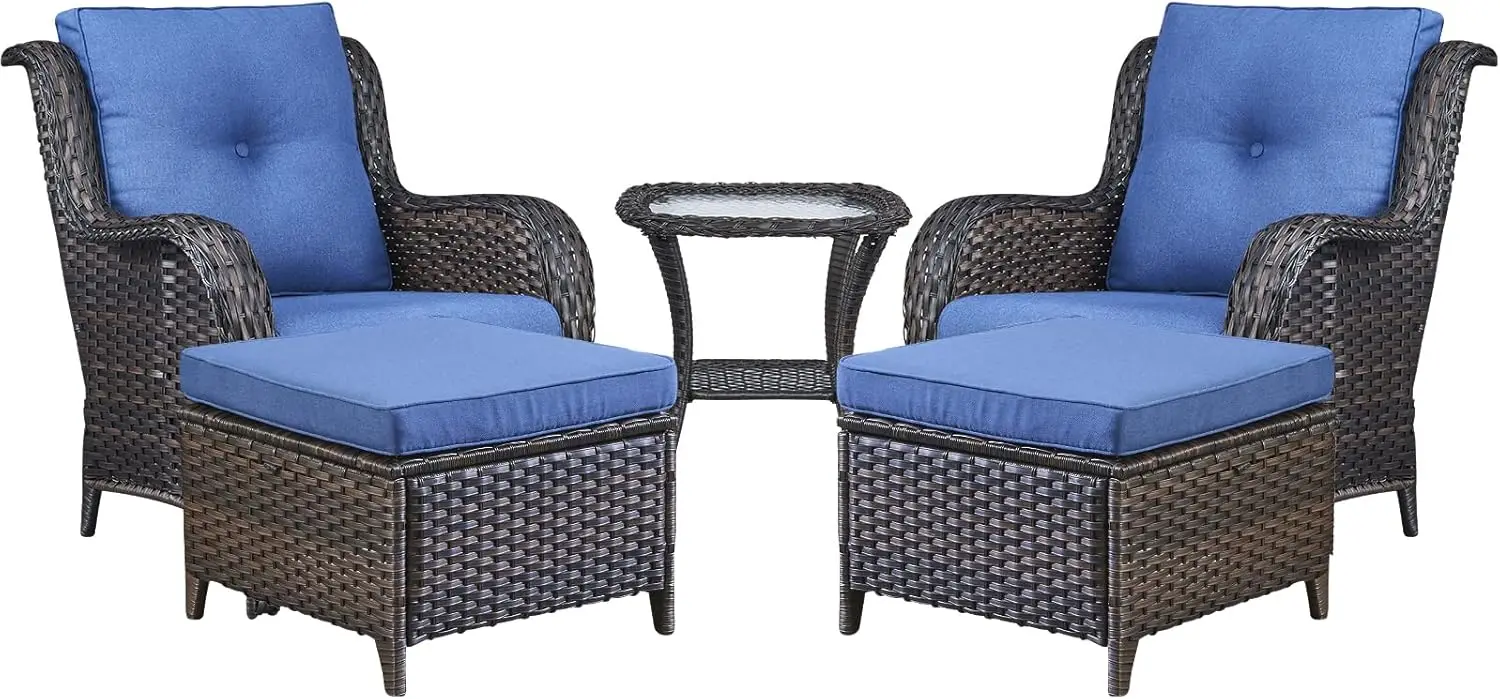 

Wicker Patio Furniture Set 5 Piece Rattan Outdoor Sectional Conversation Sets with 2 Wicker Chairs 2 Wicker Ottomans