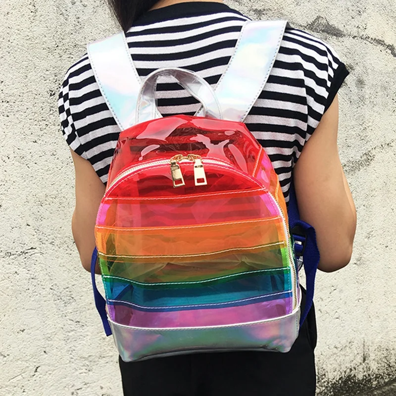 Backpack Backpack Colorful Stripes Plastic Transparent Backpack Bag Ladies Travel Bag Ladies Bag