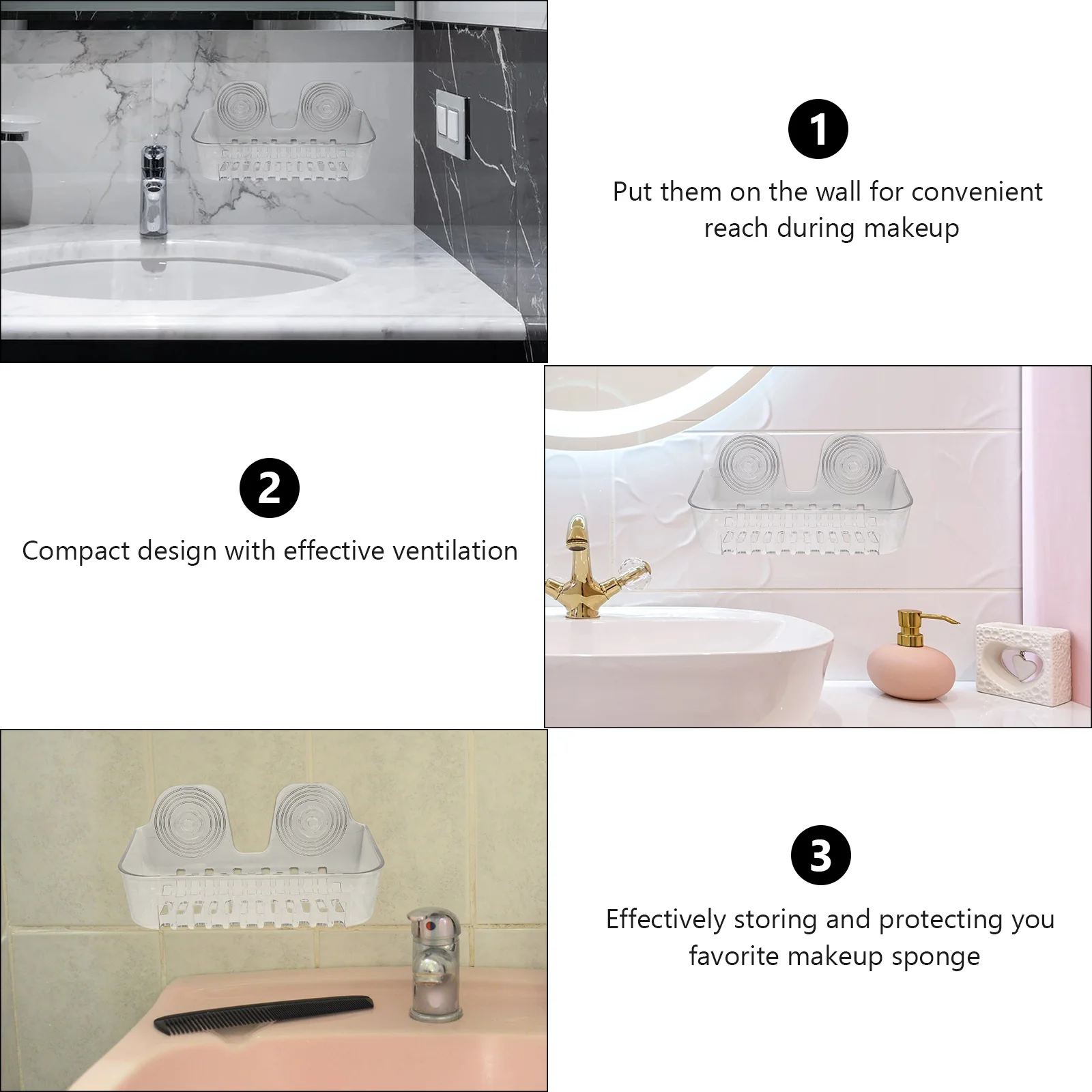 

Wall Mounted Sponge Blender Rack Storage Box Plastic Makeup Sponge Rack Beautiful Decor Hanging Case Holder