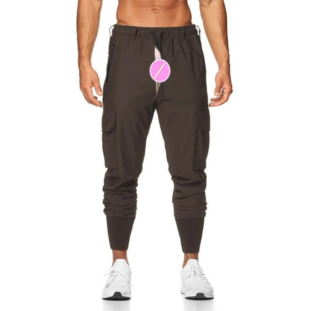 Onzichtbare Open Kruis Outdoor Seksbroek Sport Mannen Fitness Broek Dunne Losse Sneldrogende Taps Toelopende Casual Joggingbroek