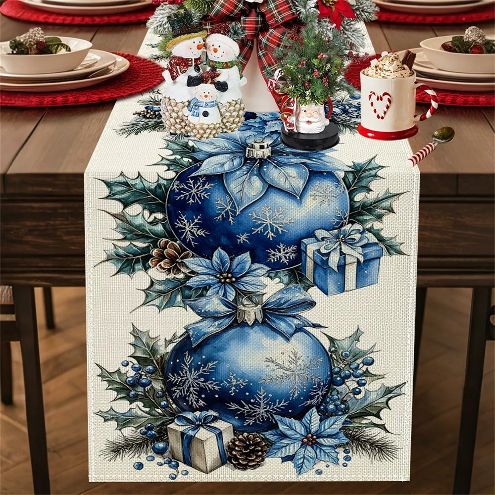 Berry Pinecone Pattern Table Runner for Christmas Dresser Scarves Winter Holiday Decoration Farmhouse Kitchen Dining Room Decor