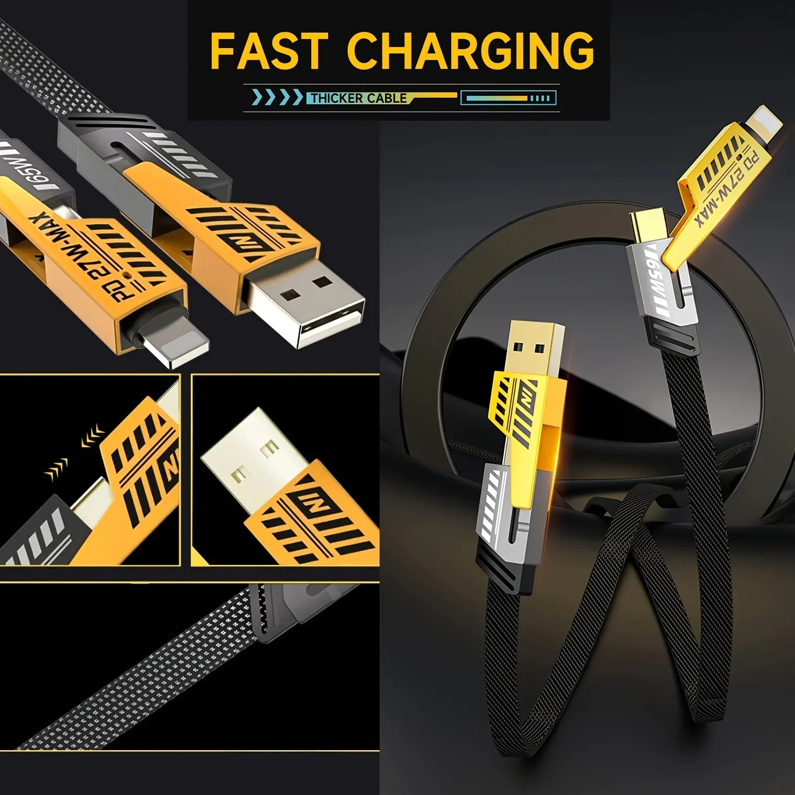 4 in 1 Charging Cable Type C USB Multifunction PD Fast Charging Cable 65W For Phone 15 14 13 For Samsung S23 For Xiaomi