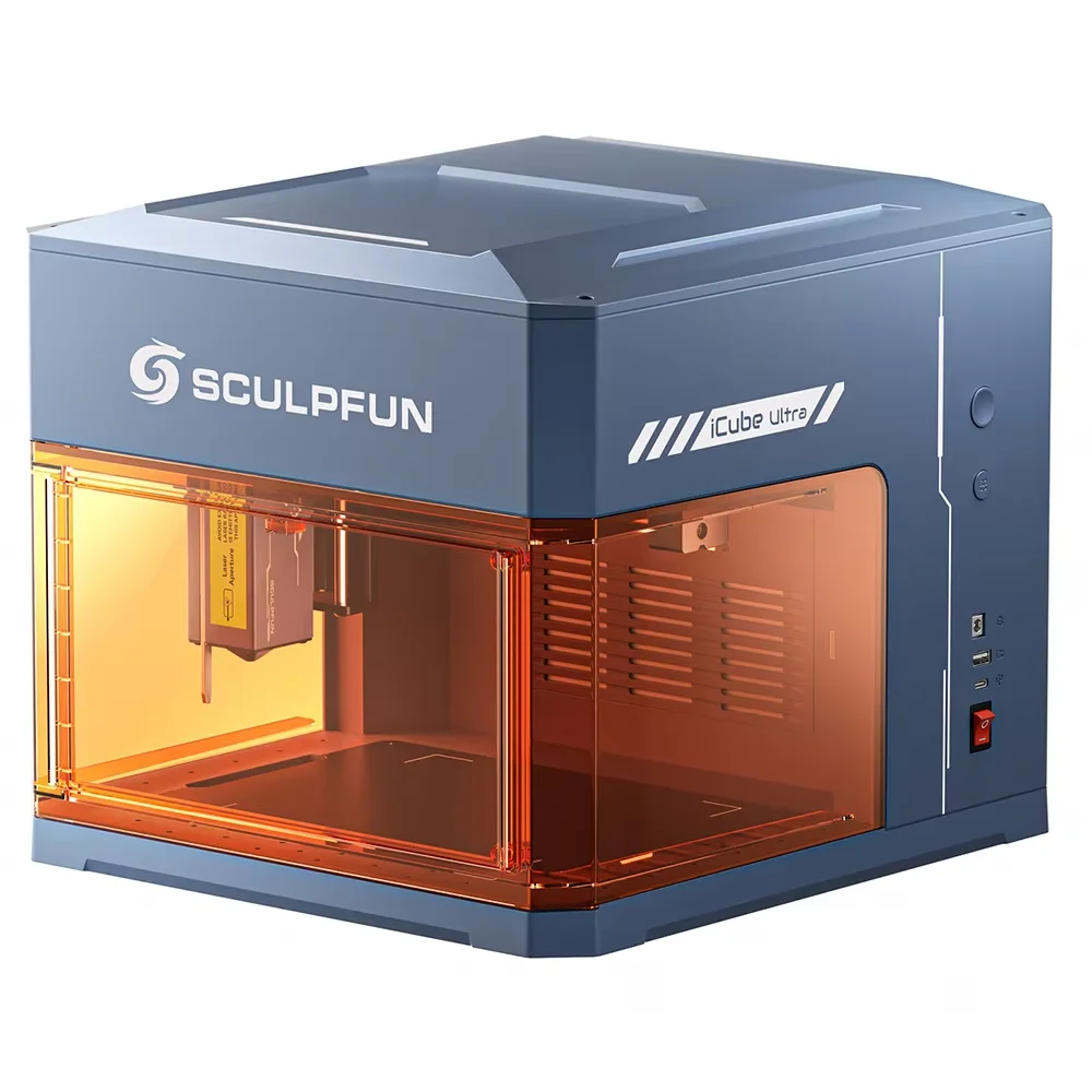 SCULPFUN ICube Ultra Dual 12W+1.2W lasergraveermachine, 10000 mm/min snelheid, 150x135 mm werkgebied, ingebouwde rookfilter, 4 lichtmodi, eenvoudig te monteren, veiligheidsfuncties voor meervoudige