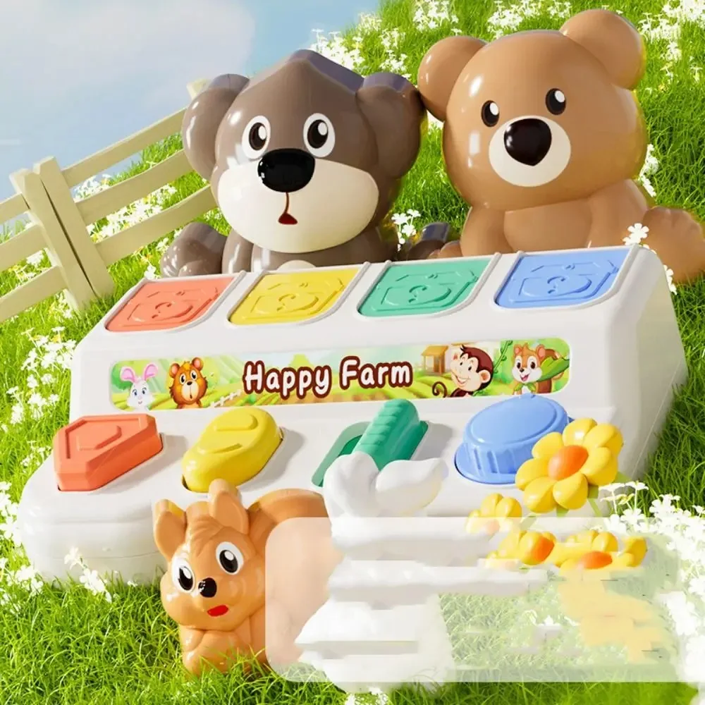 Montessori peekaboo interruptor caixa botão dos desenhos animados animais brinquedo sensorial colorido abs interativo caixa de brinquedos animais crianças presentes