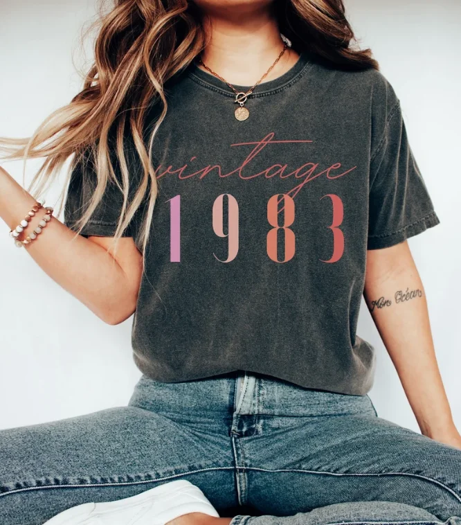 

Classic 1983 Shirts For Women, Vintage 40th Birthday Year Number Tshirt For Him, 40th Friend Bday Gift For Her 40 Bday Shirt y2k