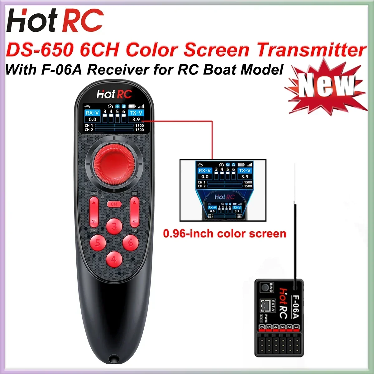 

НОВЫЙ HOTRC DS-650 6CH 2,4G передатчик цветной экран радиоуправляемая модель лодки пульт дистанционного управления радиосистема F-06A приемник обновление DS600