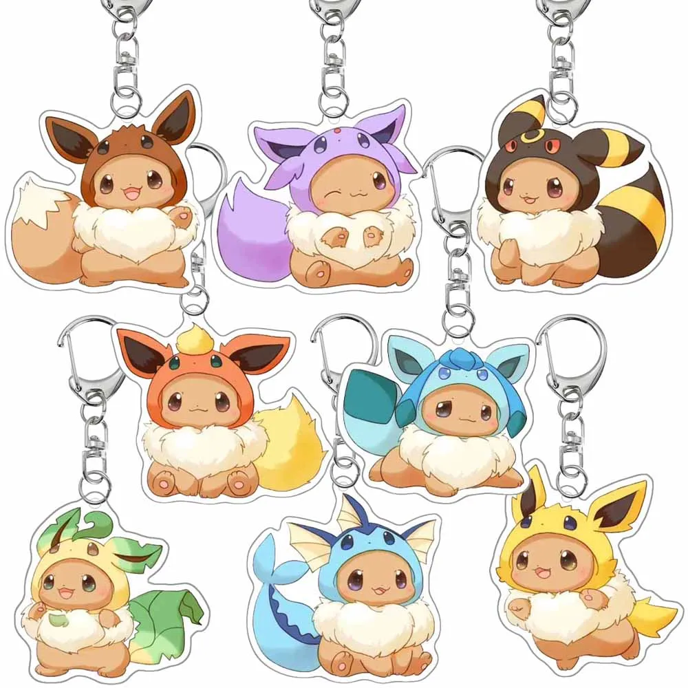 Pokemon Eevee Cosplay Vaporeon Flareon Espeon Sylveon Jolteon Glaceon Leafeon Umbreon Acrylic Keychain Pendant Decoration
